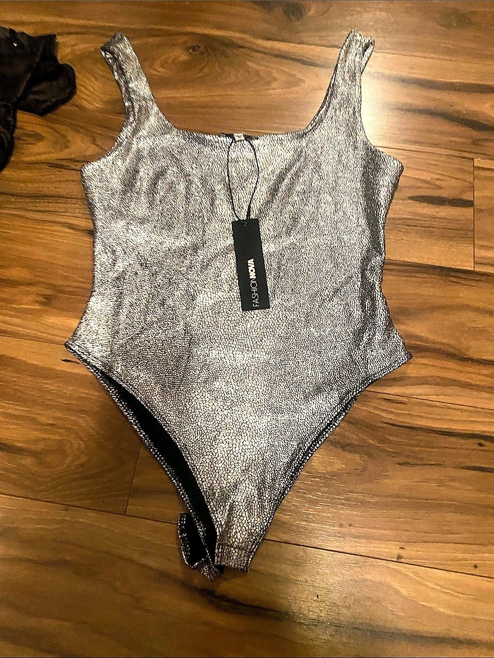 Fashion Nova Boss Metallic Bodysuit Silver Animal Print Medium